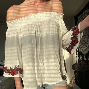 off shoulder floral blouse